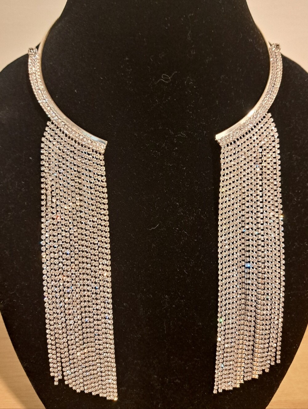 Unique Rhinestone Open Choker / Necklace With Rhinestone Tassels - Picture 2 of 5